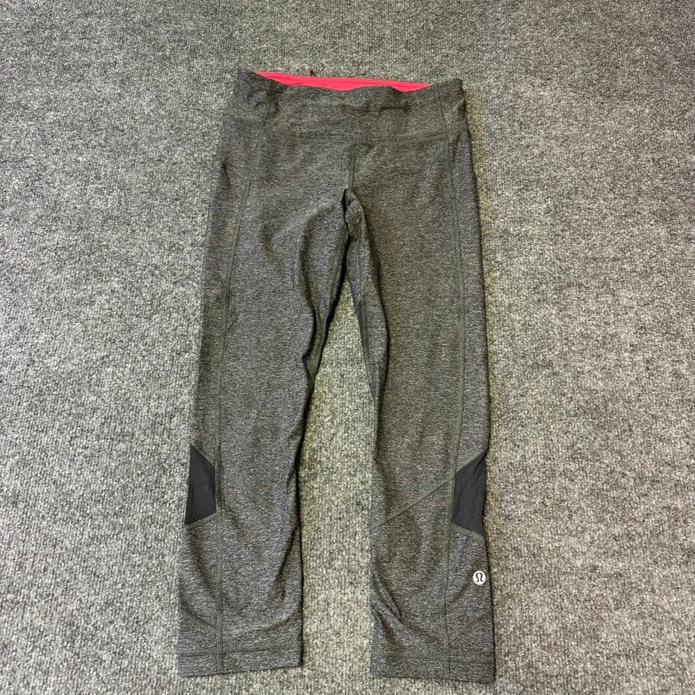 Lululemon Leggings Womens Size 4 Gray Heathered Cropped Mesh Pocket Athletic